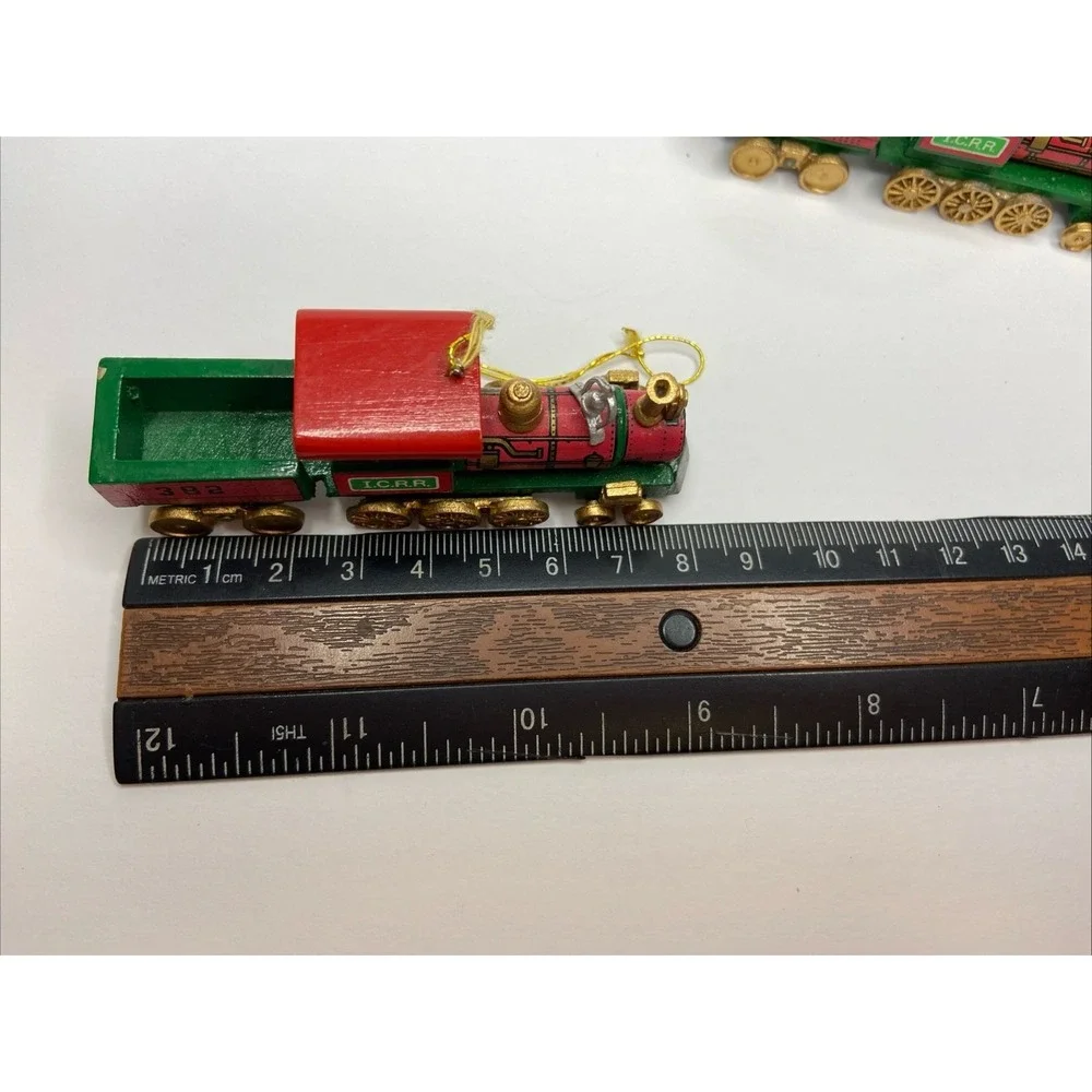 Vintage‎ Wooden Train Christmas Ornaments Set of 3 ICRR 382 Steam Engine